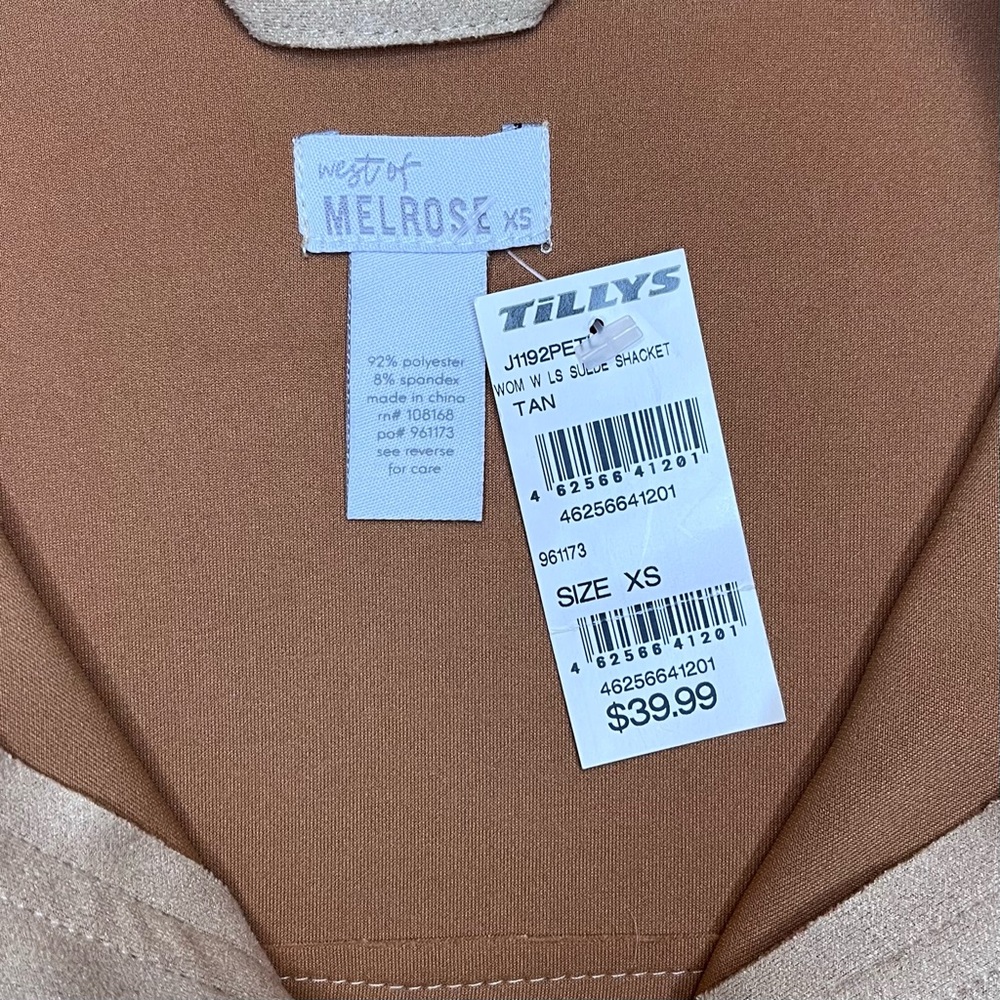 NWT West of Melrose Suede Shacket Jacket Tan Button Up Long Sleeve Women’s XS - Picture 7 of 7